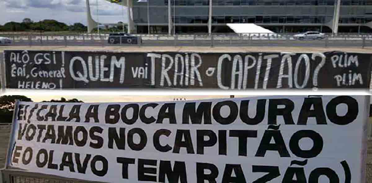 Bolsominions protestam contra Mourão e penduram faixas em Brasília