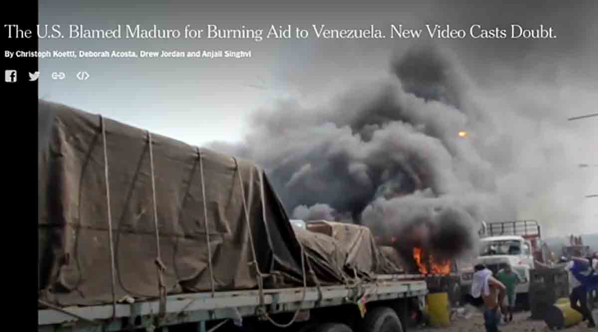New York Times: aliados de Guaidó incendiaram caminhões com “ajuda humanitária” na Venezuela